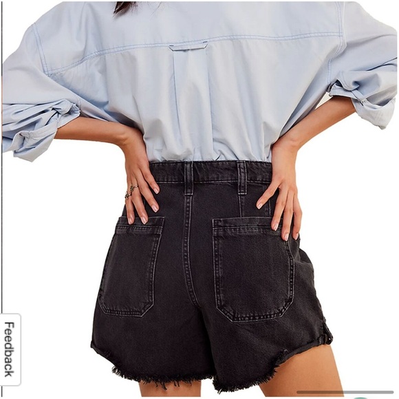 We The Free Black Jean Shorts High-Waisted Distressed - Picture 3 of 10